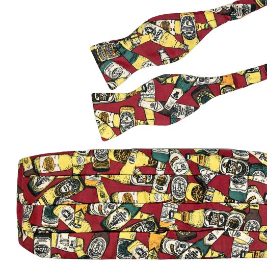 Vintage O'Connell's Silk Cummerbund & Bow Tie Set - Beers of the World (113062)