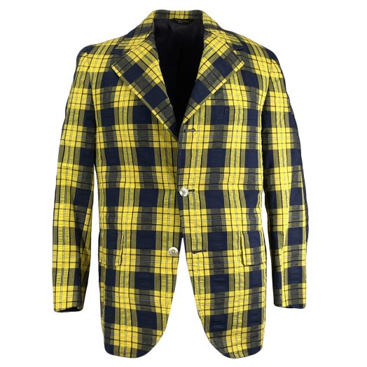 Vintage Sport Coat - Cotton Blend Seersucker - Yellow & Navy