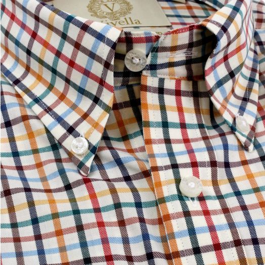 Viyella Long Sleeve Cotton & Tropical Wool Sport Shirt - Bright Multi Color Tattersall