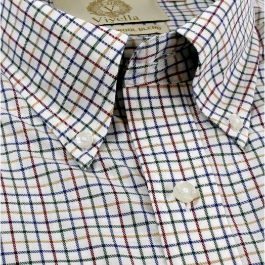 Viyella Long Sleeve Cotton & Tropical Wool Sport Shirt - Small Multi Color Tattersall
