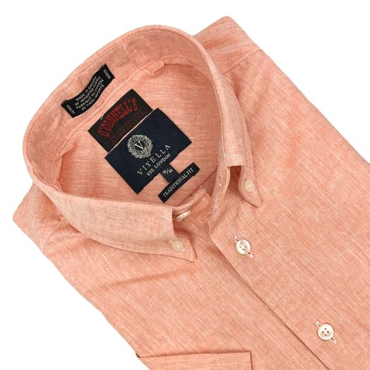 Viyella Short Sleeve Cotton & Linen Sport Shirt - Coral (654330-73)