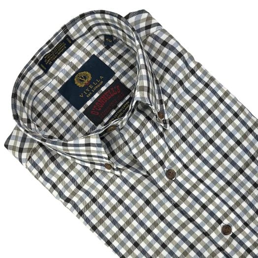 Viyella Sport Shirt - Black, Mushroom & Sky Check (657443)