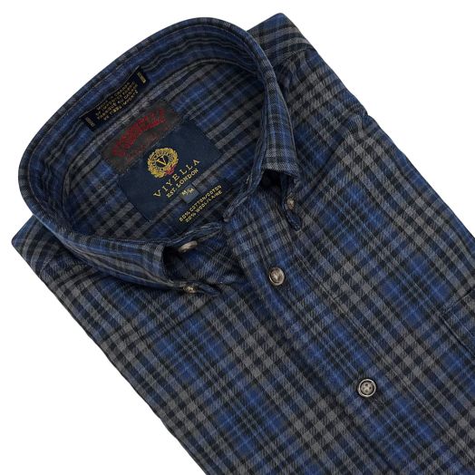 Viyella Sport Shirt - Charcoal & Blue Plaid (653444)