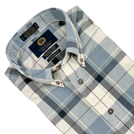 Viyella Sport Shirt - Denim & Cream Plaid (655420)