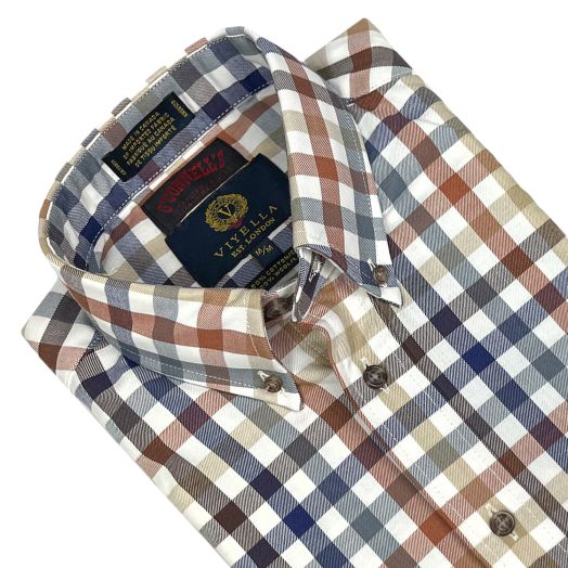 Viyella Sport Shirt - Natural & Navy Block Check (653430)