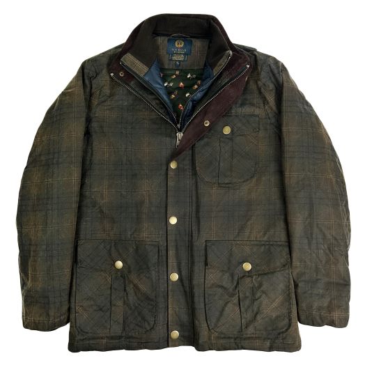 Viyella Wax Cotton Jacket - Olive Brown Burgundy Check
