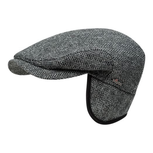 Wigens Harris Tweed Cap with earflaps - Grey Herringbone (110017-096)