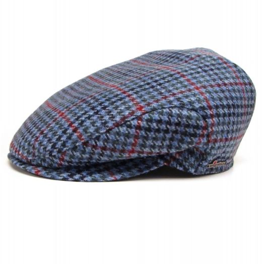 Wigens Lambswool Cap - Blue, Navy, Red Check (110276)