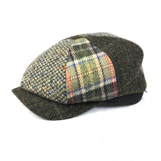 Wigens Tweed Newsboy Panel Cap - Olive