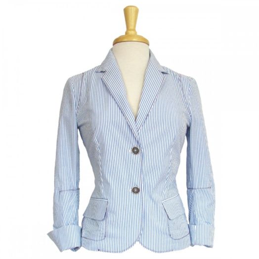 O'Connell's Women's Cotton Seersucker Jacket - Joy - Blue & White (1189SL)