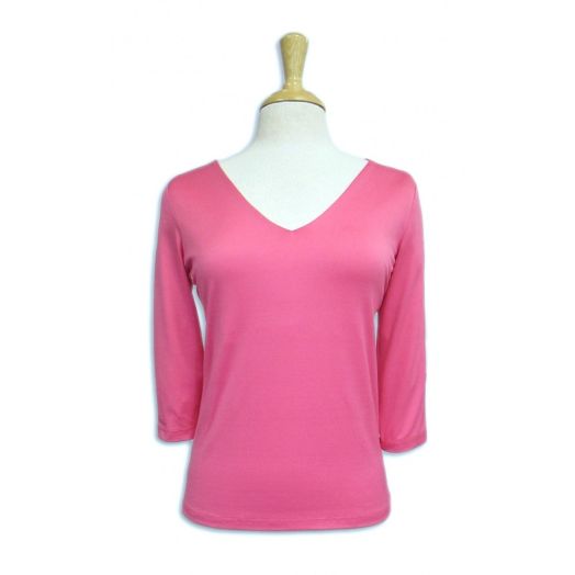 O'Connell's Women's 3/4 Sleeve Travel V-Neck - Hot Pink