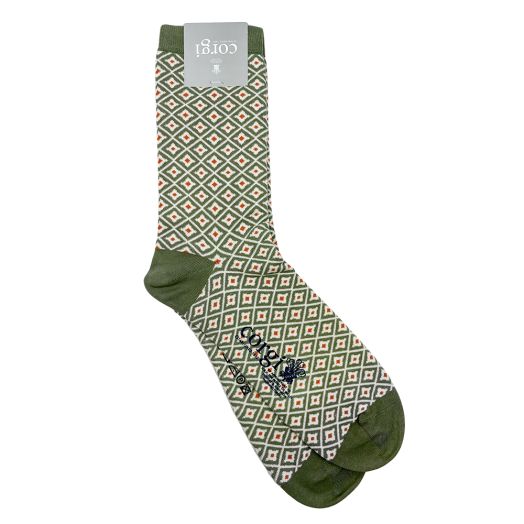 Women's Corgi Cotton Trouser Socks - Diamonds - Green (114371)