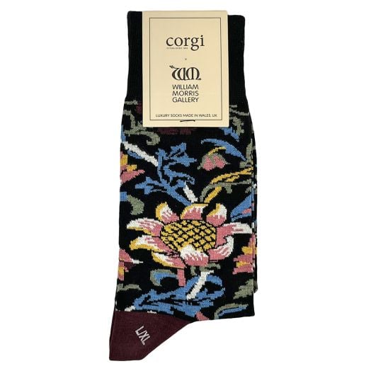 Women's Corgi Cotton Trouser Socks - Floral - Evenlode - Black (119275)
