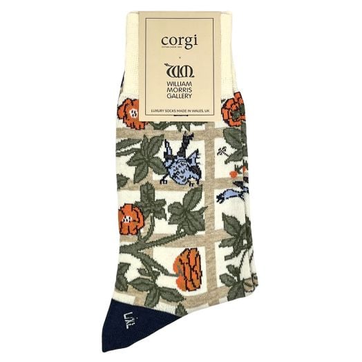 Women's Corgi Cotton Trouser Socks - Floral - Trellis - Ecru (119273)