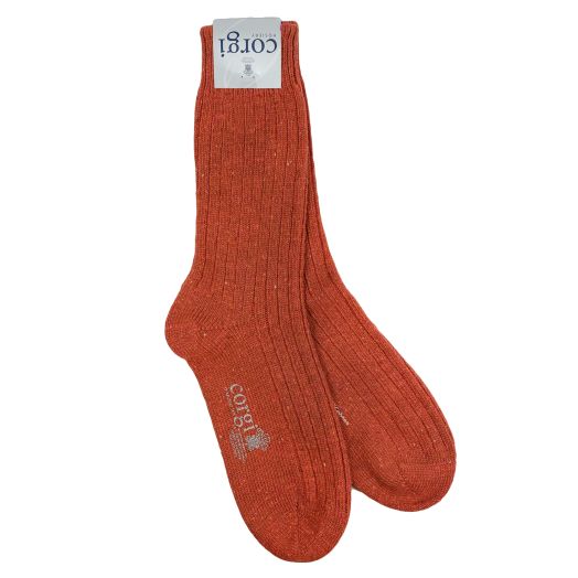 Corgi Women's Merino & Cashmere Ribbed Donegal Socks - Orange (098874)