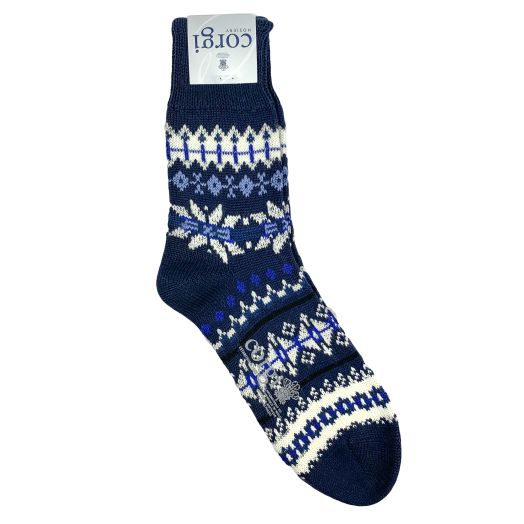 Corgi Women's Wool & Cotton Fair Isle Socks - Blue (098864)