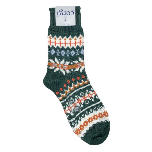 Corgi Women's Wool & Cotton Fair Isle Socks - Emerald (098866)