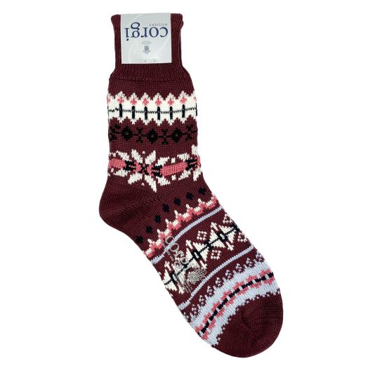 Corgi Women's Wool & Cotton Fair Isle Socks - Raspberry (098865)