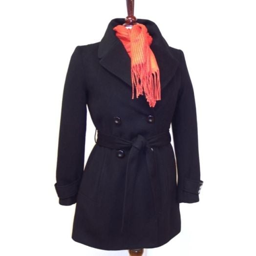 O'Connell's Women's Double Breasted Wool & Cashmere Short Trench - Black (5888)
