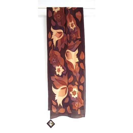 O'Connell's Women's Hand Painted Silk Crepe Scarf - Brown & Camel (67551)
