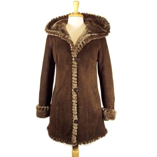 O'Connell's Women's Hooded Merino Shearling Coat - Brown (12563)