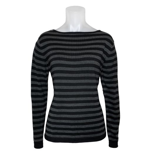 O'Connell's Women's Pima Cotton Boatneck Top - Stripe - Black & Charcoal (3696)