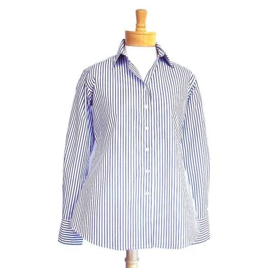 O'Connell's Women's Relaxed Cotton Shirt - Erin - Tape Stripe - Blue