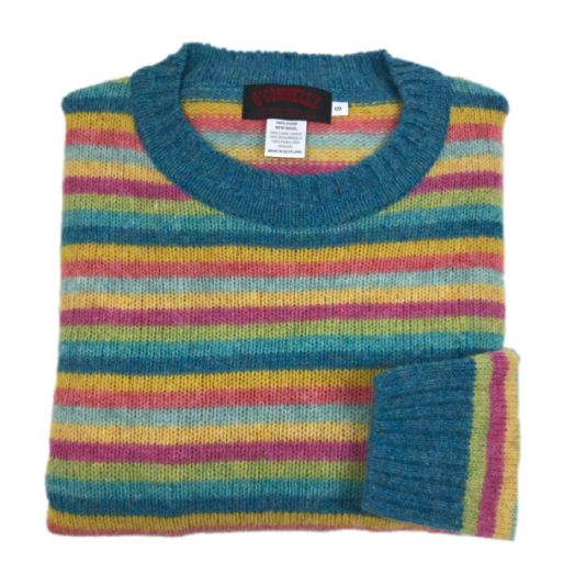 O'Connell's Womens Scottish Shetland Crewneck Sweater - Striped - Azure