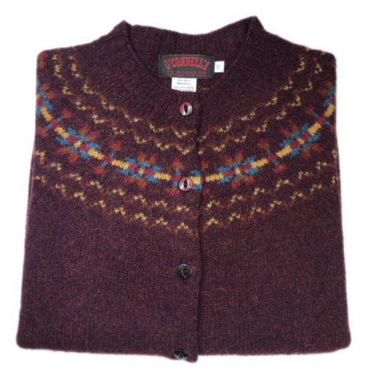 O'Connell's Womens Scottish Shetland Wool Fair Isle Yoke Cardigan Sweater - Merlot 2