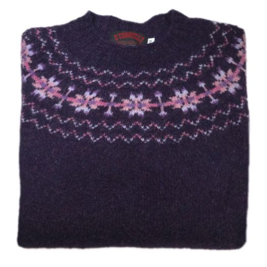 O'Connell's Womens Scottish Shetland Sweater - Fair Isle Yoke - Boysenberry