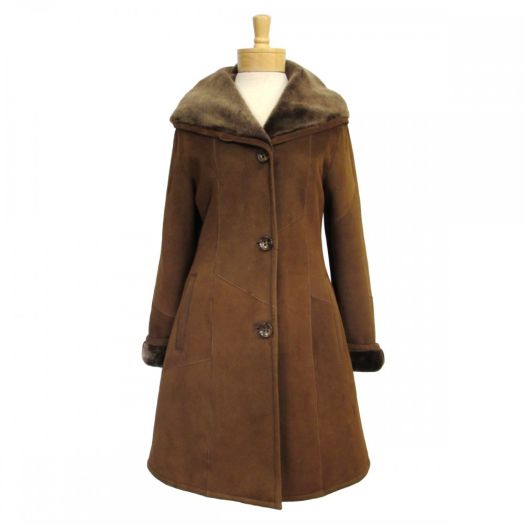 O'Connell's Women's Shearling Coat with Hood - Entrefino - Tobacco (12567)