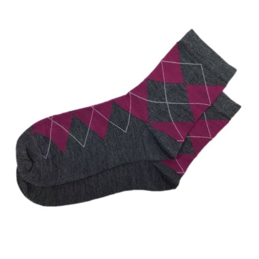 Corgi Women's Wool Argyle Socks - Grey & Pink (93436)