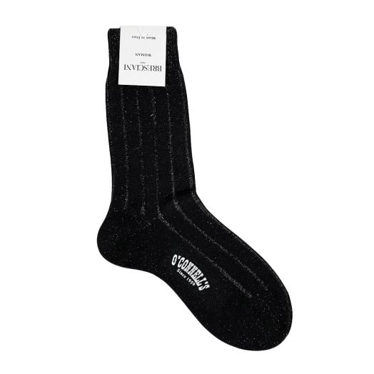 Bresciani Women's Wool Trouser Socks - Vertical Stripe with Sparkles - Black (106428)