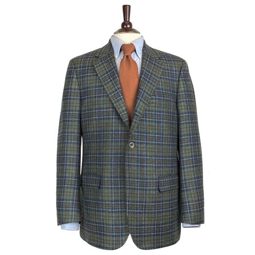 Wool & Cashmere Sport Coat - Green, Navy & Rust Plaid