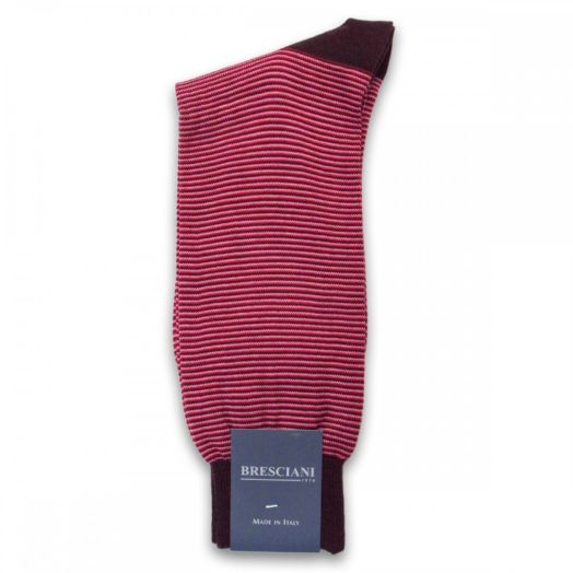 Wool & Cotton mid-calf Bresciani Horizontal Stripe Socks - Wine & Pink