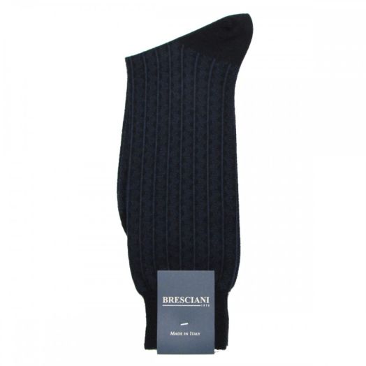 Wool & Cotton mid-calf Bresciani Tire Track Socks - Navy with Purple