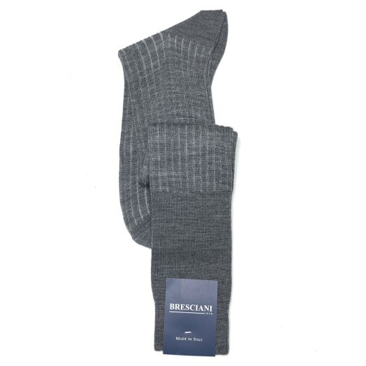 Wool & Cotton over-the-calf Bresciani Vertical Stripe Socks - Flannel Grey (95798)