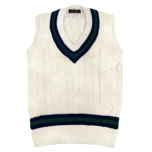 Wool Cricket Sleeveless Sweater Vest - Cream with Navy & Green