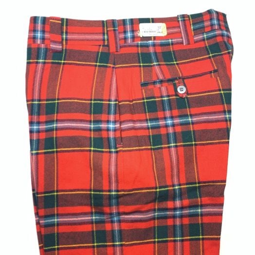 Wool Flannel Trousers - Red, Green, Yellow & Blue Tartan (P938)
