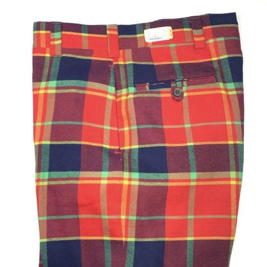 Wool Flannel Trousers - Red, Navy , Lawn Green & Yellow Plaid (P436)