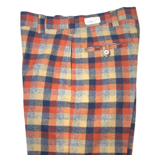 Wool Flannel Trousers - Rust, Camel, Grey & Navy Check (P372)