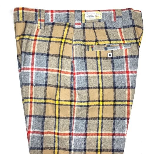 Wool Flannel Trousers - Tan, Grey, Yellow & Red Check (P3005)