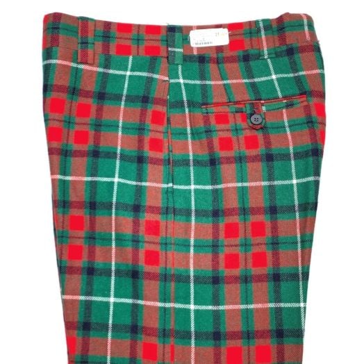 Wool Flannel Trousers - Tartan - Red, Green, Navy & White (P957)