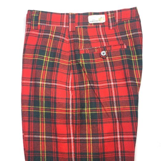 Wool Flannel Trousers - Tartan -  Red, Green, Yellow & White (P853)