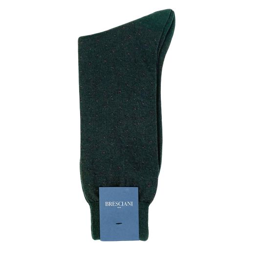 Wool mid-calf Bresciani Pin Dot Socks - Dark Green with Red (55778)