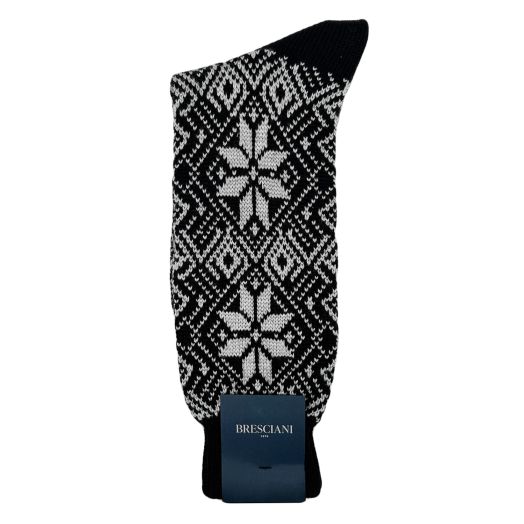Wool mid-calf Bresciani Apres Ski Chalet Socks - Black & Grey (79163)