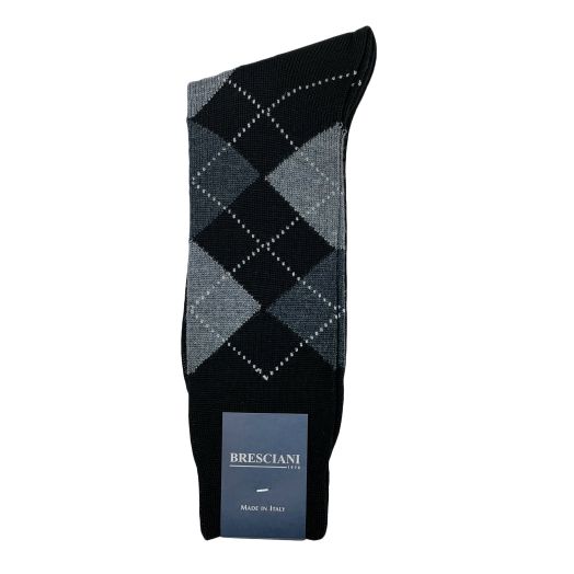 Wool Mid-Calf Bresciani Argyle Socks - Black & Grey (100435)