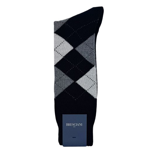 Wool Mid-calf Bresciani Argyle Socks - Black & Grey (114739)