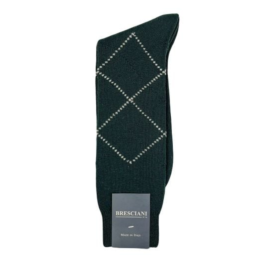 Wool Mid-Calf Bresciani Argyle Socks - Burgundy with Navy (104749)