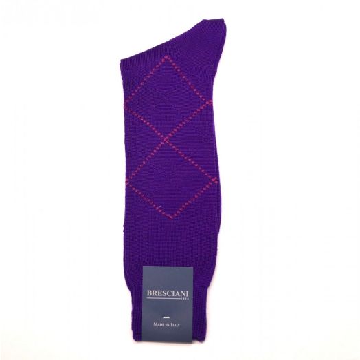 Wool mid-calf Bresciani Argyle Socks - Purple with Fuchsia